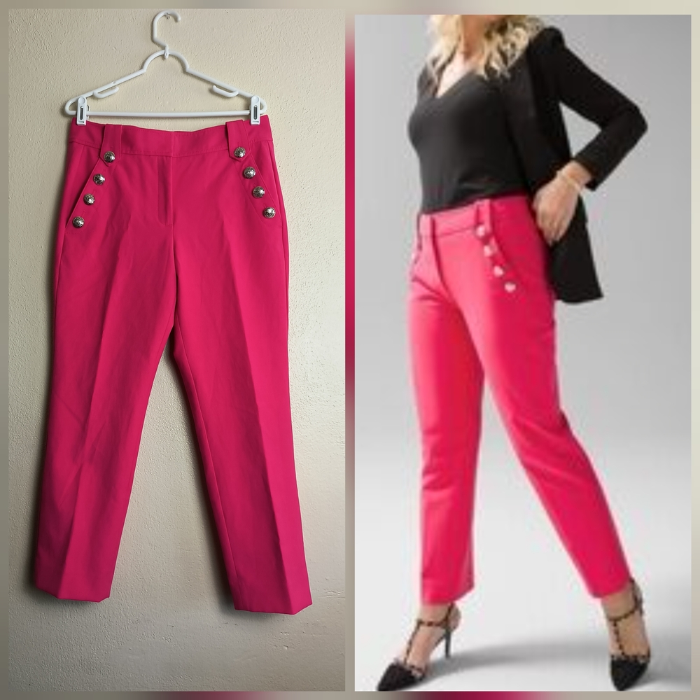 White House Black Market Size 10 Jolie Button Hot Pink Straight Cropped Pants